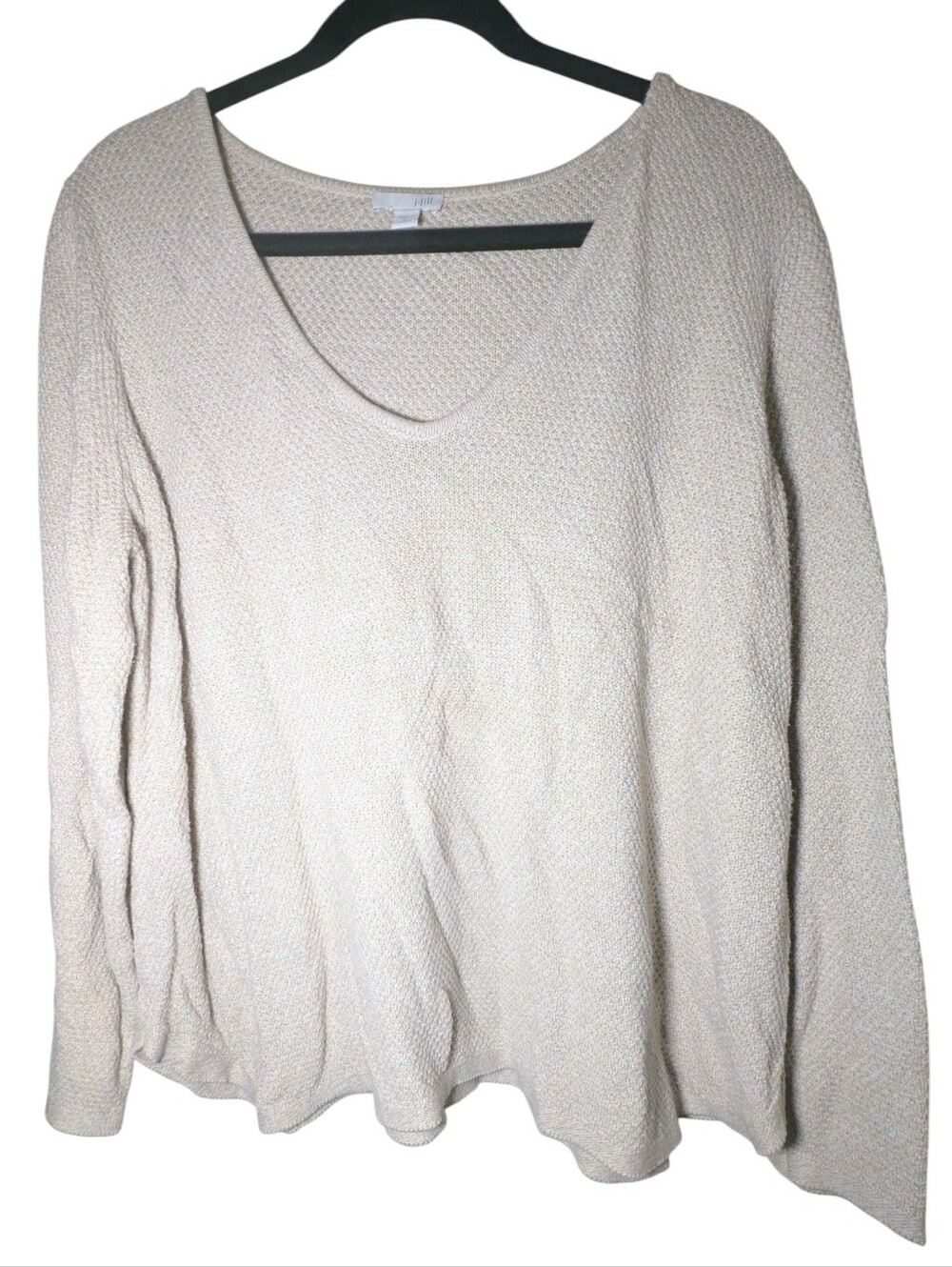 J. Jill Textured Knit V-Neck Sweater XL Petite Beige Cream NWOT